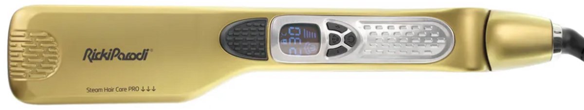 Ricki Parodi VAPPRO Stoom Haar Stijltang – Titanium Platen – 230°C – LCD Display – 35ml Waterreservoir – Goud/Zwart